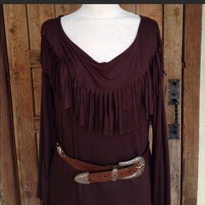 MESA FRINGE DRESS - IN BROWN - SIZE L - BELT IS NOT INCLUDED.
